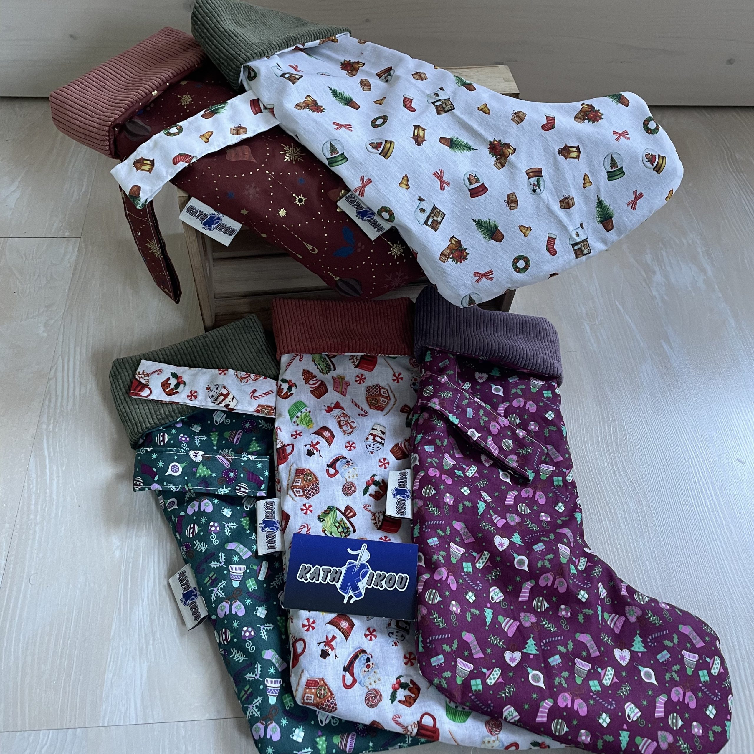 bottes de Noël bottes de Noël, en tissu à motifs de Noël